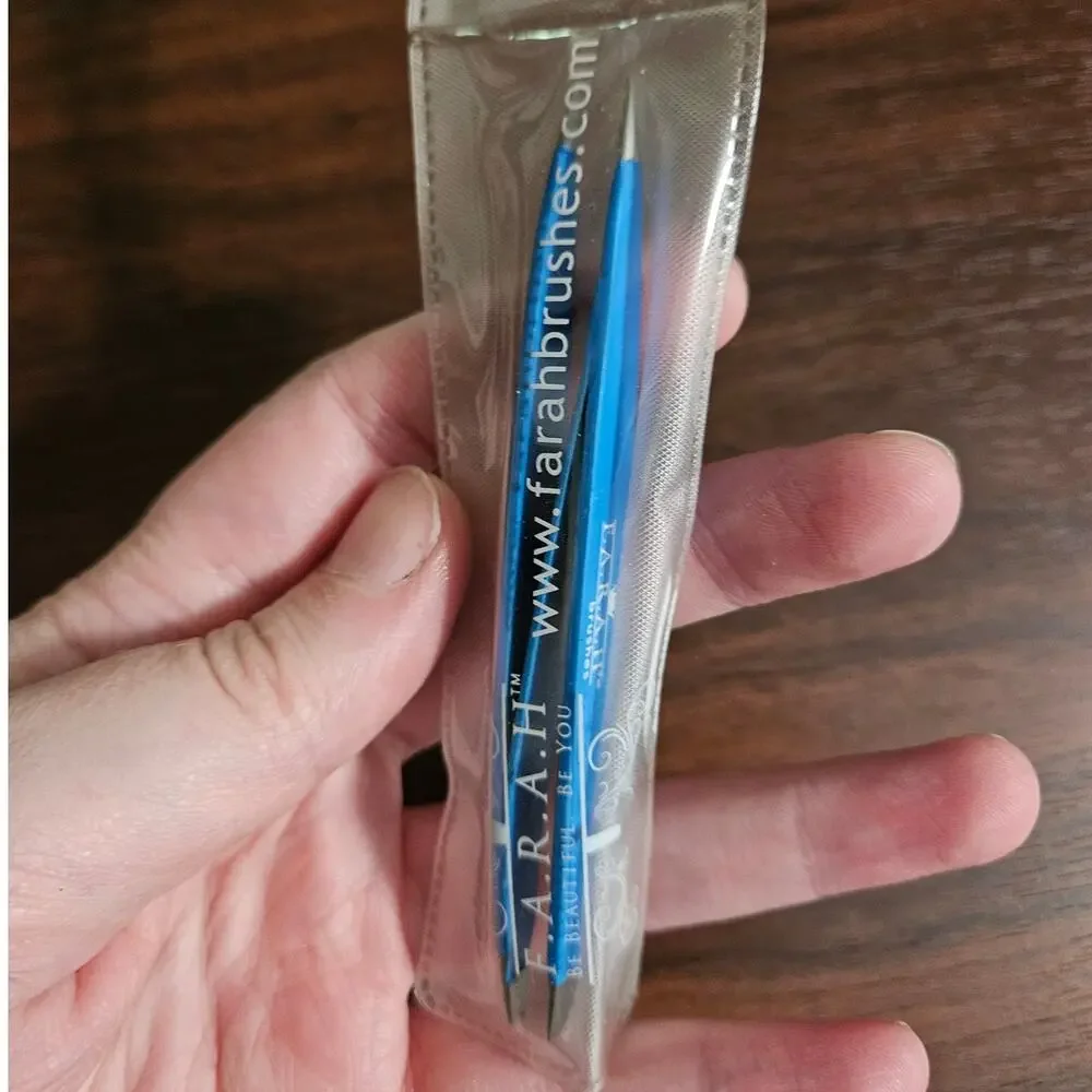 F.A.R.A.H. Blue Stainless Steel Dual Ended Precision Tweezers in Pouch